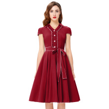 Belle Poque Femmes Robe d&#39;été 2017 Robe rouge à col en V Tunique élégante Robe Robes vintage 50s 60s Vêtements BP000167-3